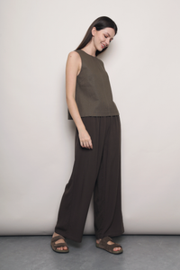 Soft Focus Sleeveless Linen Top Brown