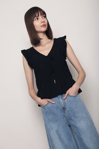 Soft Spoken Ruche Top Black