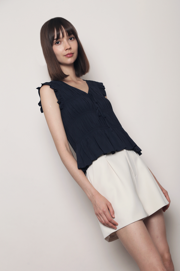 Soft Spoken Ruche Top Navy