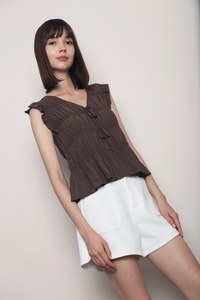 Soft Spoken Ruche Top Brown