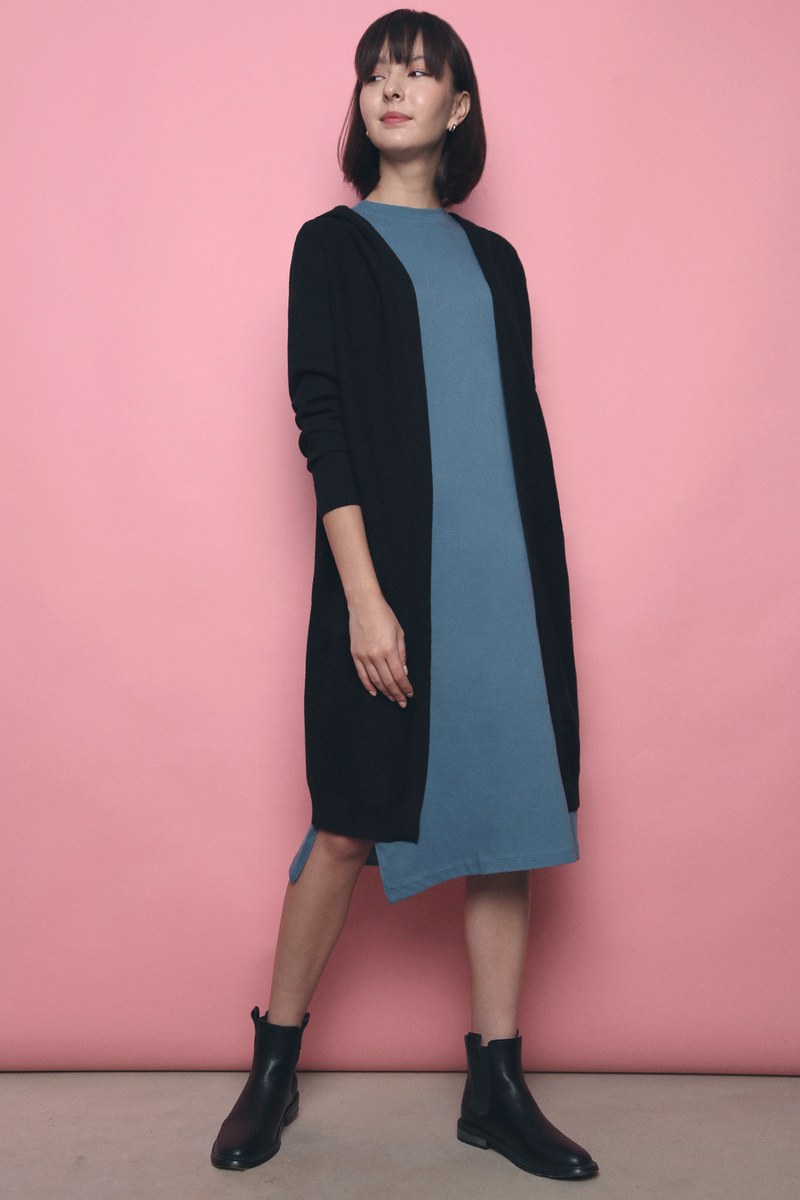 Solei Hooded Long Knit Cardigan Black