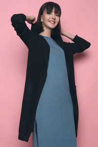 Solei Hooded Long Knit Cardigan Black