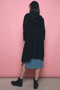 Solei Hooded Long Knit Cardigan Black
