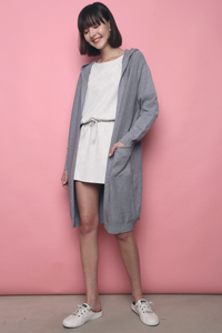 Solei Hooded Long Knit Cardigan Grey