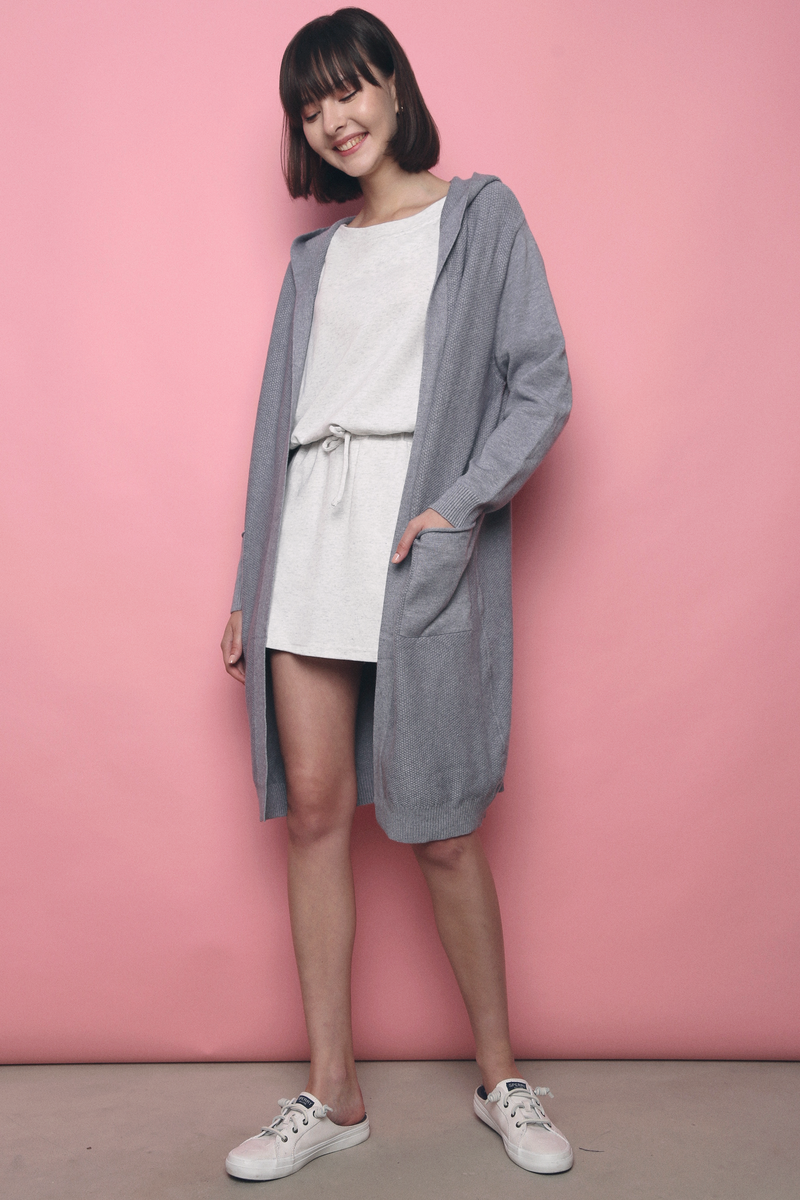 Solei Hooded Long Knit Cardigan Grey