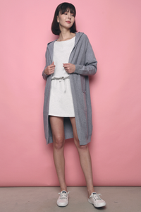 Solei Hooded Long Knit Cardigan Grey