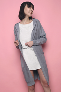 Solei Hooded Long Knit Cardigan Grey