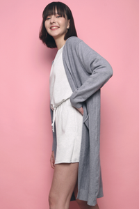 Solei Hooded Long Knit Cardigan Grey