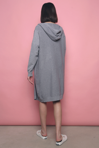 Solei Hooded Long Knit Cardigan Grey