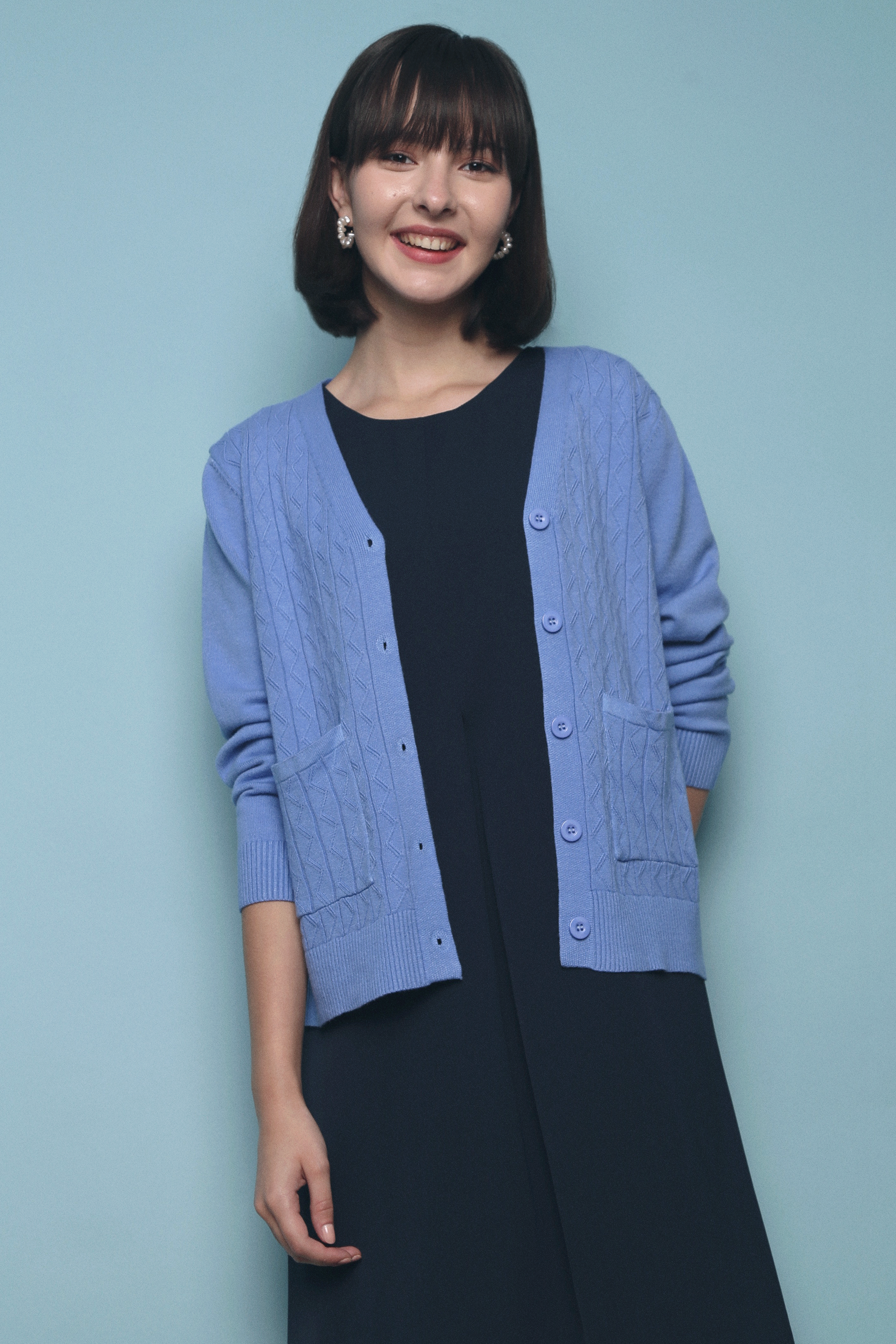 Sonya Cable Knit Cardigan Blue