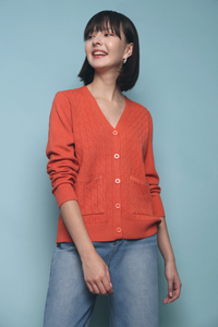 Sonya Cable Knit Cardigan Rust