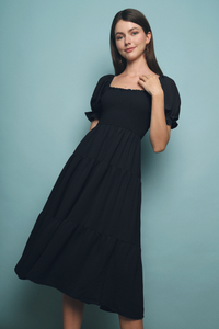 Suli Smocked Midi Dress Black