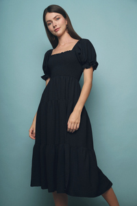 Suli Smocked Midi Dress Black