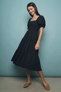 Suli Smocked Midi Dress Black