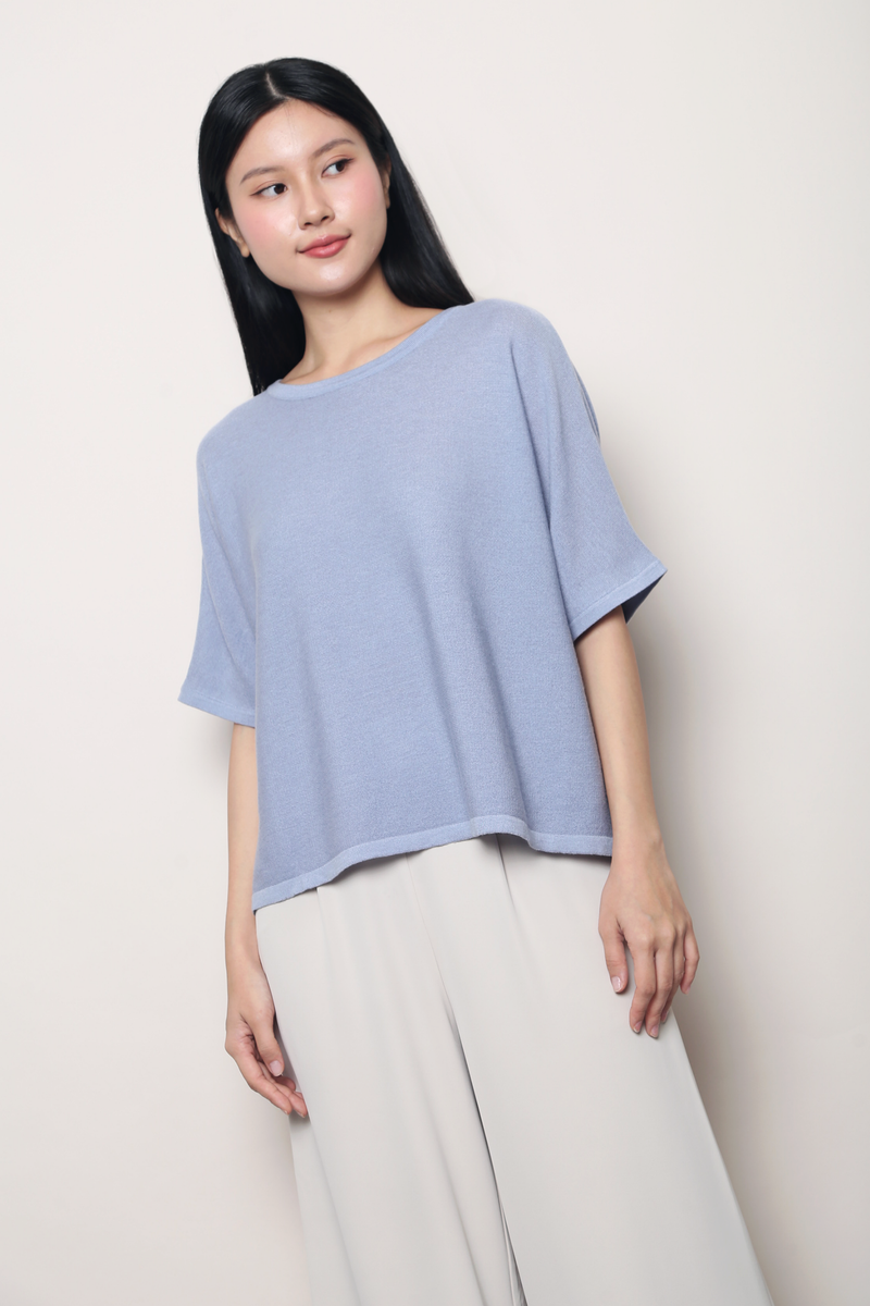 Sunday Best Boxy Knit Top Powder Blue