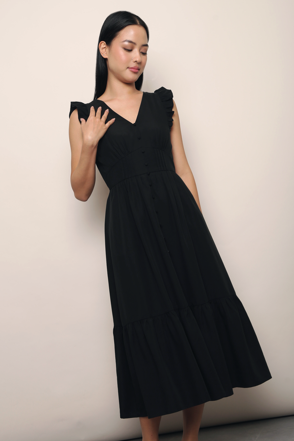 Sweet Pea Flutter Midaxi Dress Black