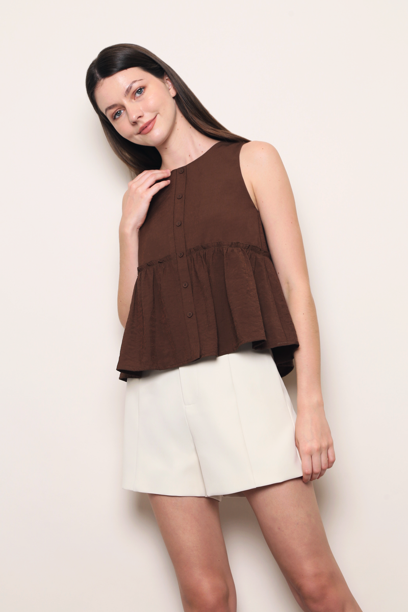Sweet Reverie Babydoll Top Brown