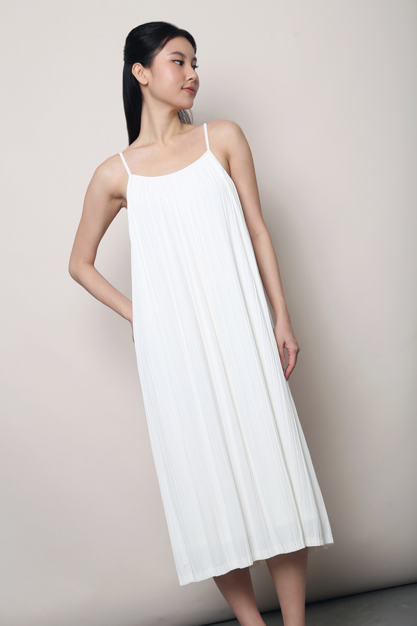 Swoon Pleat Around Strappy Dress Ivory