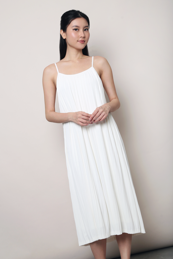 Swoon Pleat Around Strappy Dress Ivory
