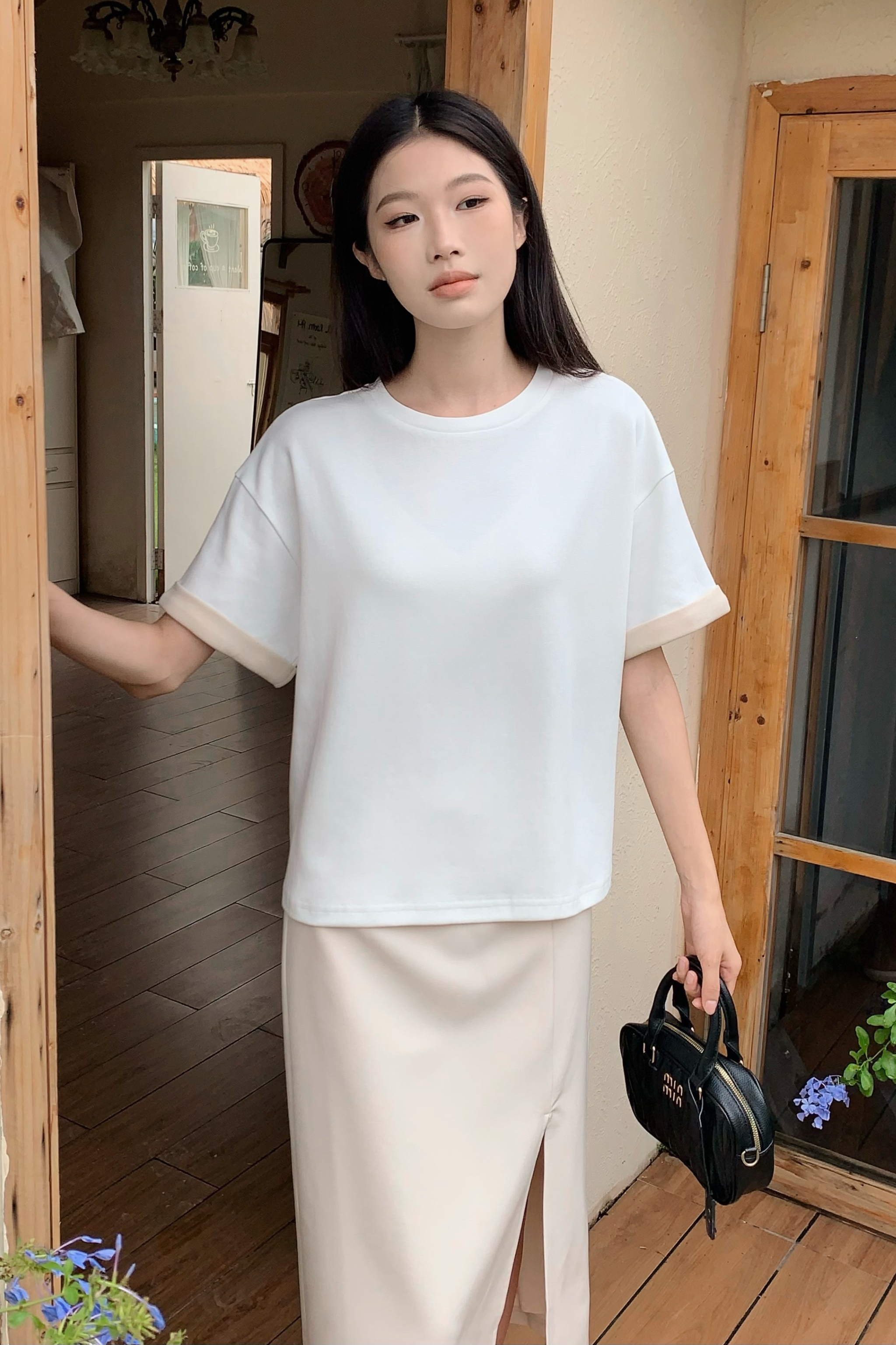 Toni Colorblock Boxy Tee White/Beige