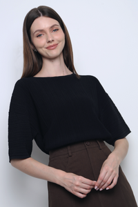 Tosca Micro Pleat Knit Blouse Black (Backorder)