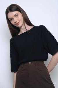 Tosca Micro Pleat Knit Blouse Black (Backorder)