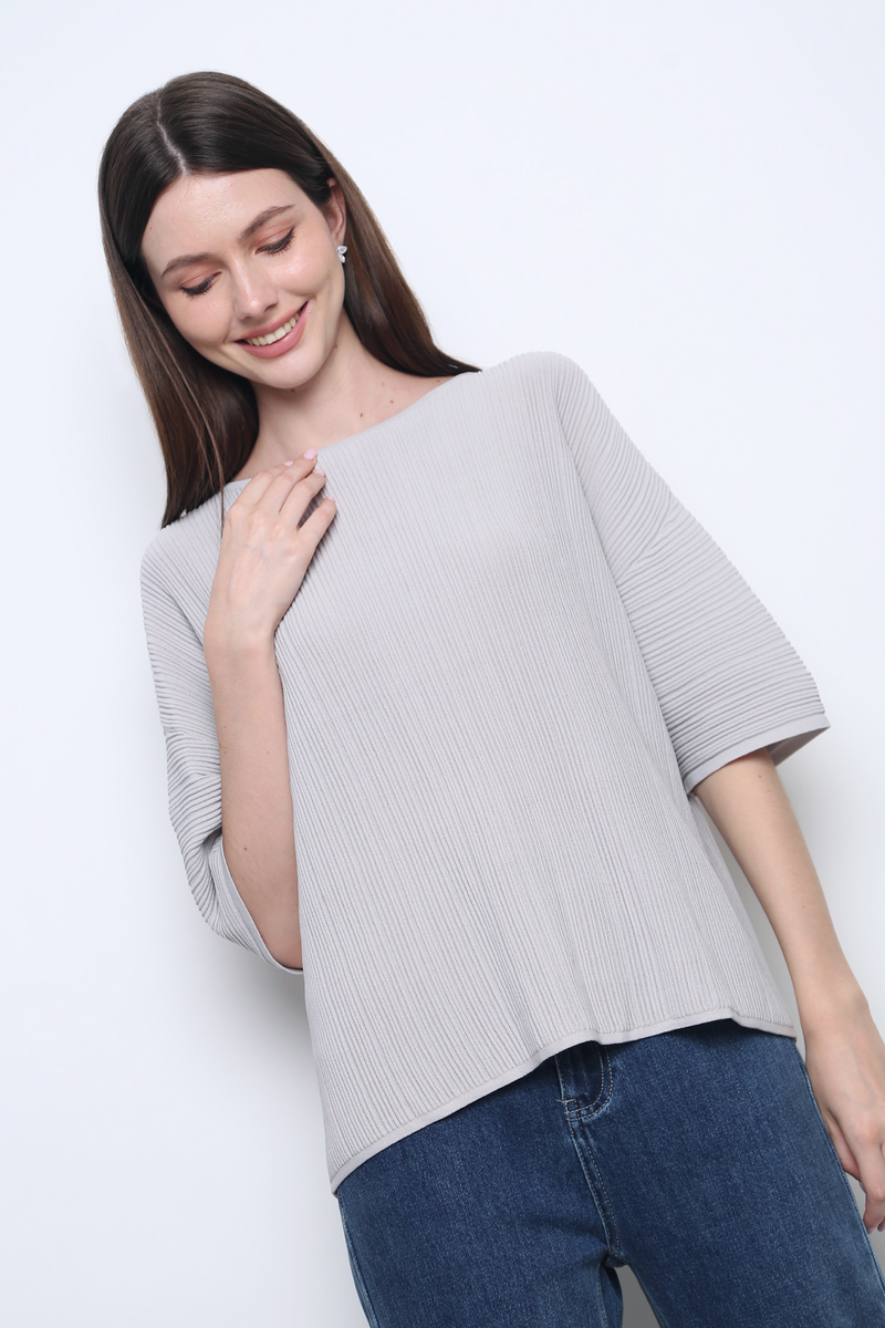 Tosca Micro Pleat Knit Blouse Smoke Grey  (Backorder)