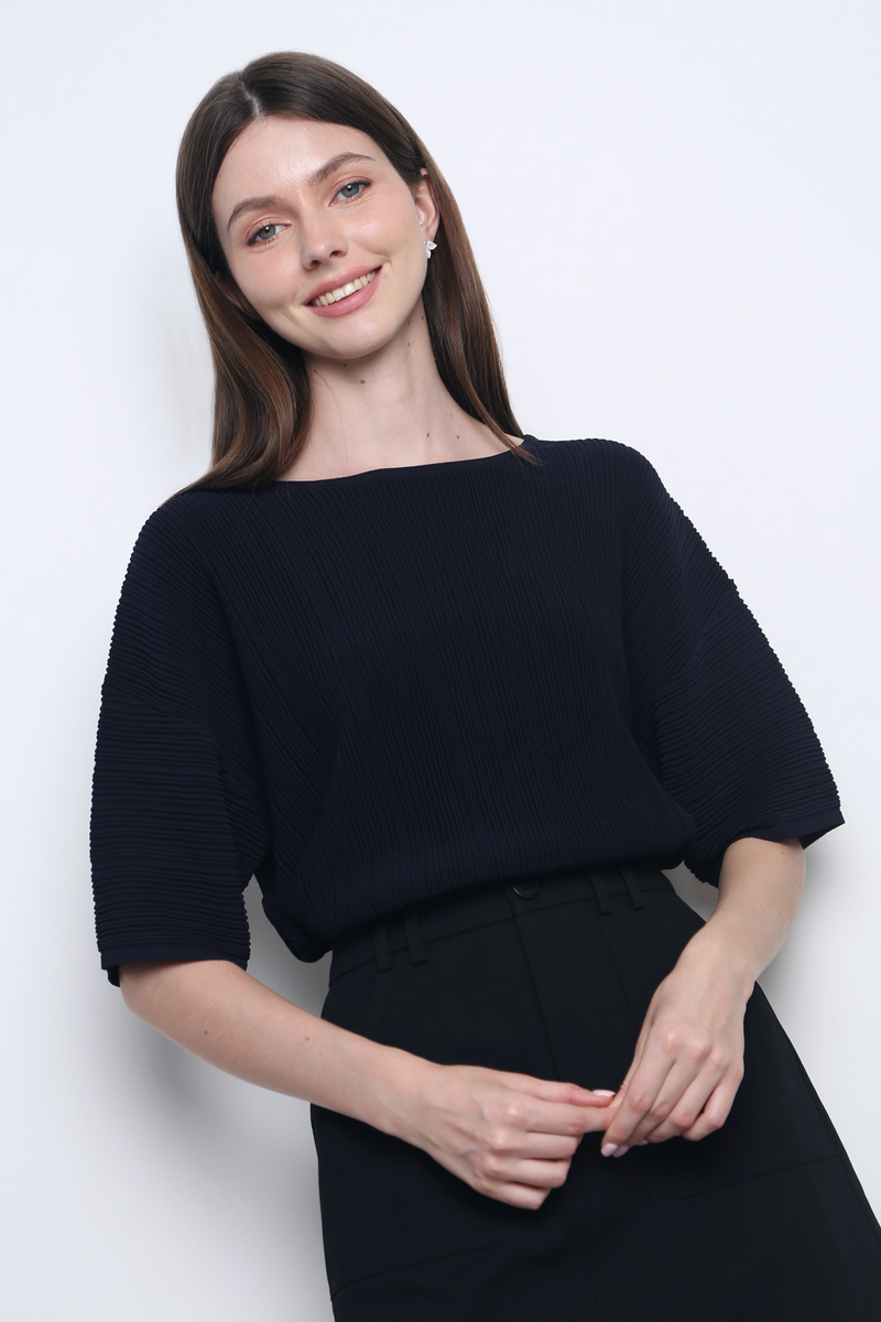 Tosca Micro Pleat Knit Blouse Navy