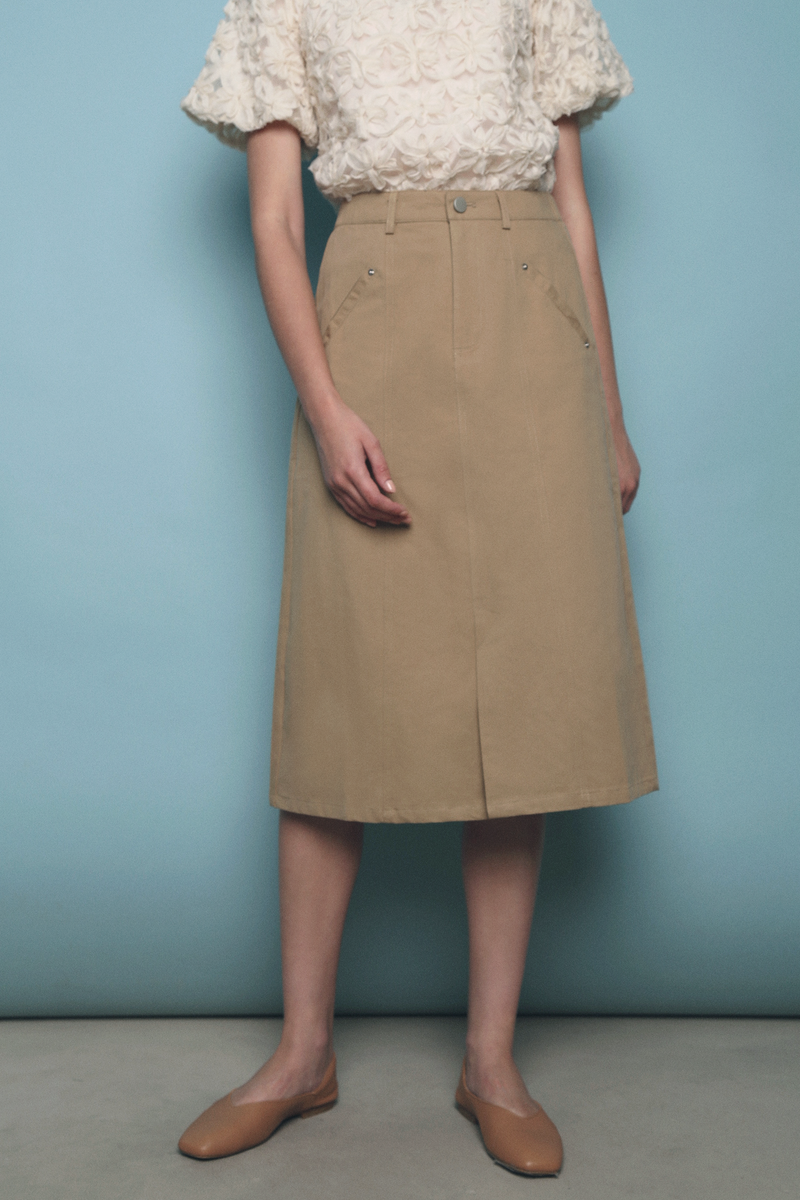 Towner Pocket Midi Skirt Khaki