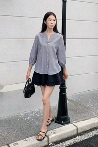 Trevor Cuffed Sleeves Stripe Shirt Grey