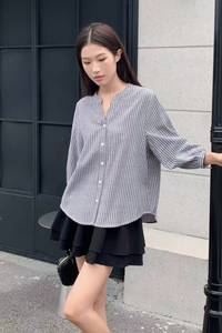 Trevor Cuffed Sleeves Stripe Shirt Grey