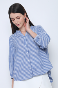 Trevor Cuffed Sleeves Stripe Shirt Blue