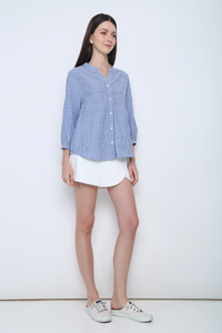 Trevor Cuffed Sleeves Stripe Shirt Blue