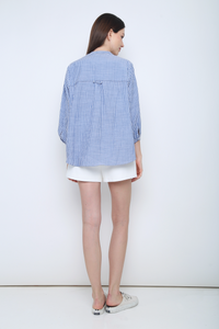 Trevor Cuffed Sleeves Stripe Shirt Blue