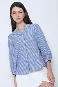 Trevor Cuffed Sleeves Stripe Shirt Blue