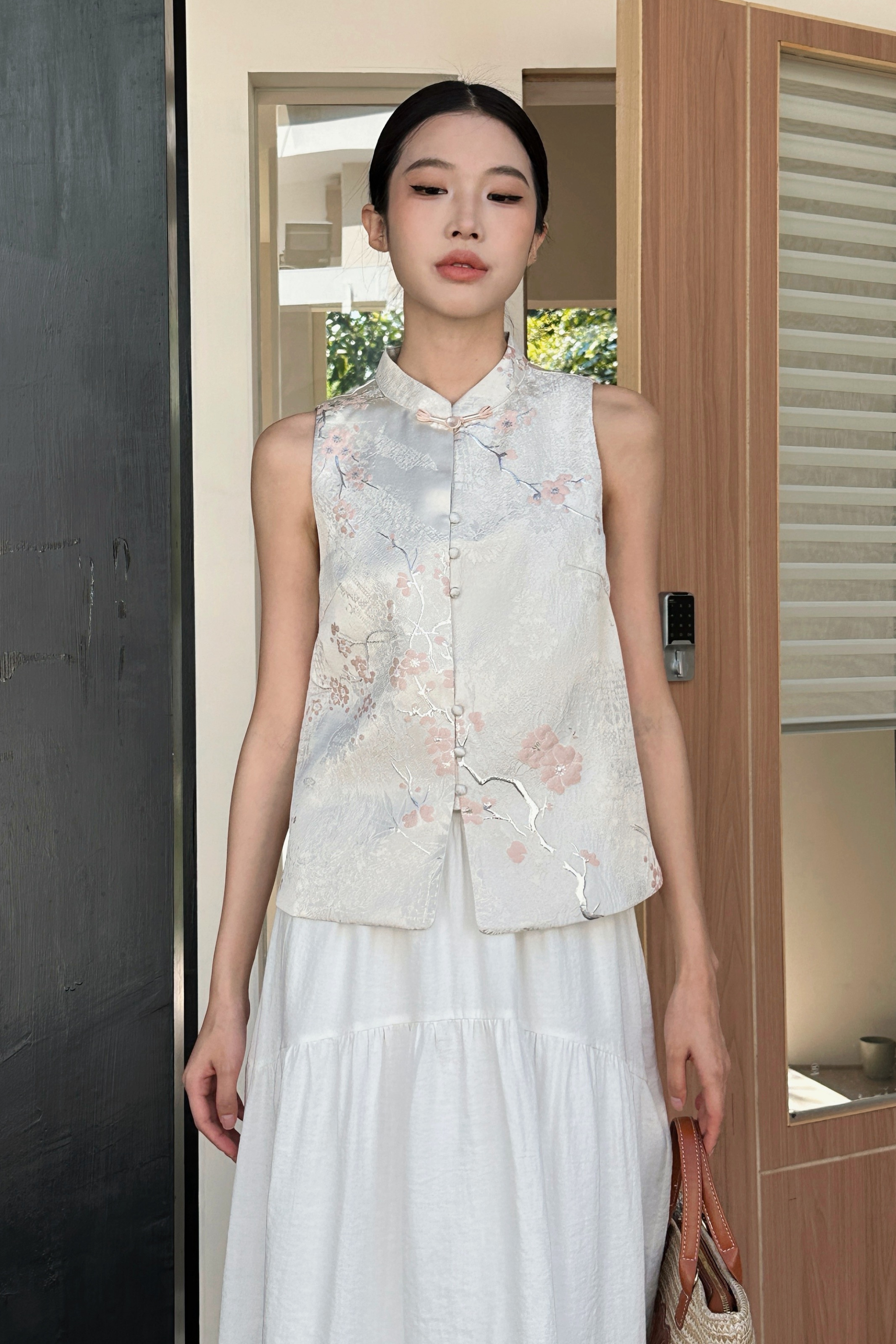 Ume Oriental Sleeveless Blouse Ivory