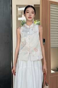 Ume Oriental Sleeveless Blouse Ivory