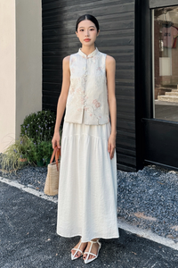 Ume Oriental Sleeveless Blouse Ivory