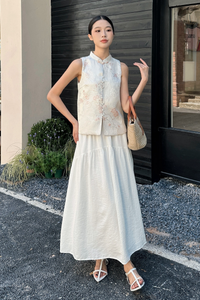 Ume Oriental Sleeveless Blouse Ivory