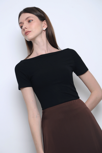 Unwind Boat Neck Mochie Tee Black