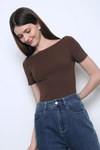 Unwind Boat Neck Mochie Tee Mocha