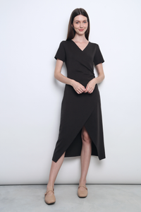 Velveteen Wrap Midi Dress Soft Black (Backorder)