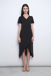 Velveteen Wrap Midi Dress Soft Black (Backorder)