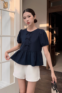Vianne Bow Blouse Navy (Restock)