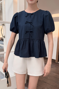 Vianne Bow Blouse Navy (Restock)
