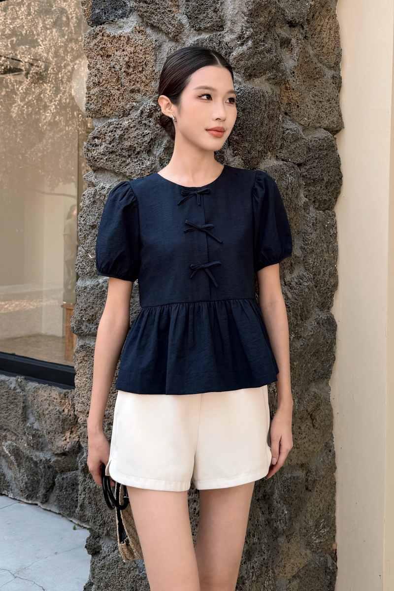 Vianne Bow Blouse Navy (Restock)