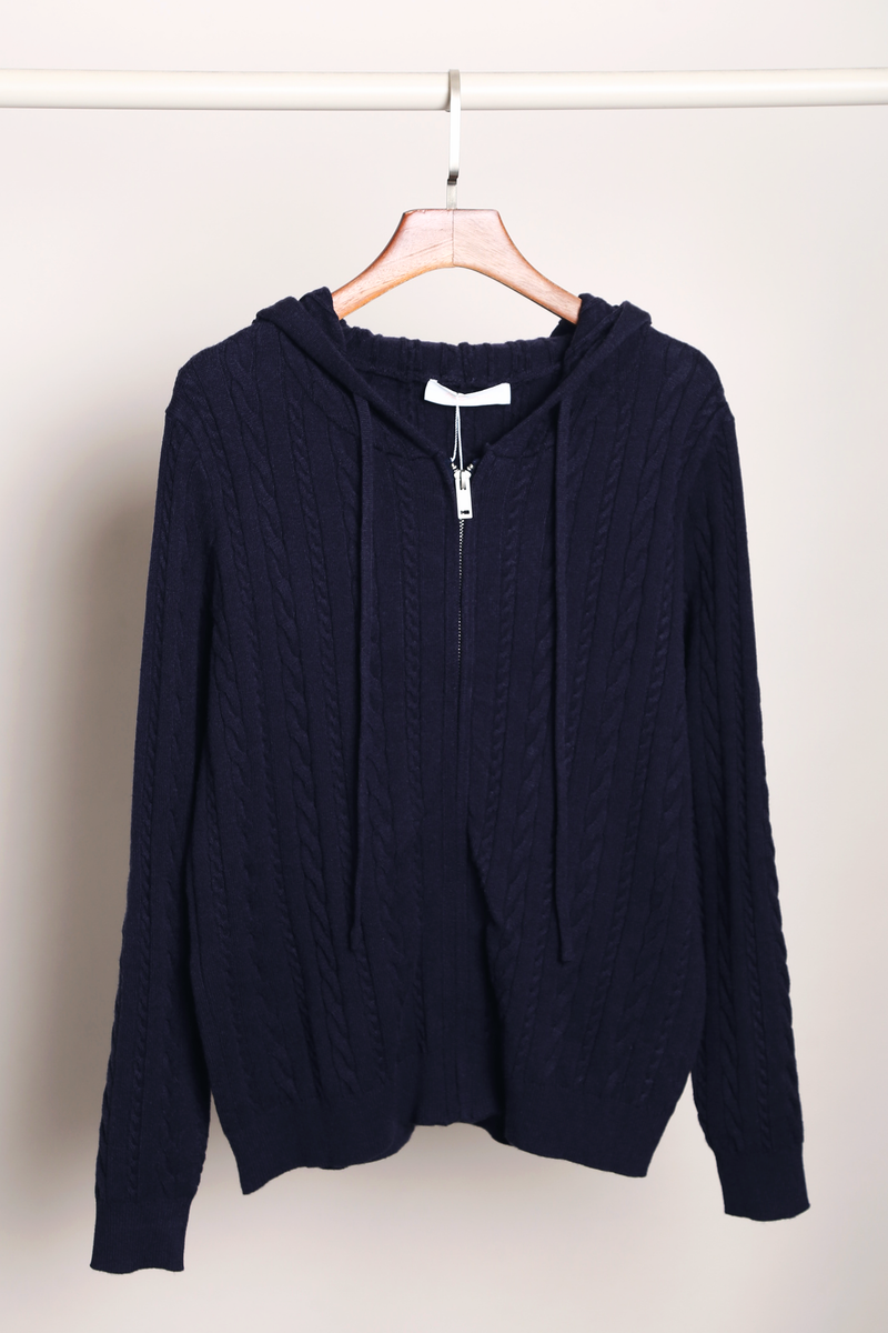 Westbourne Cable Knit Hoodie Navy