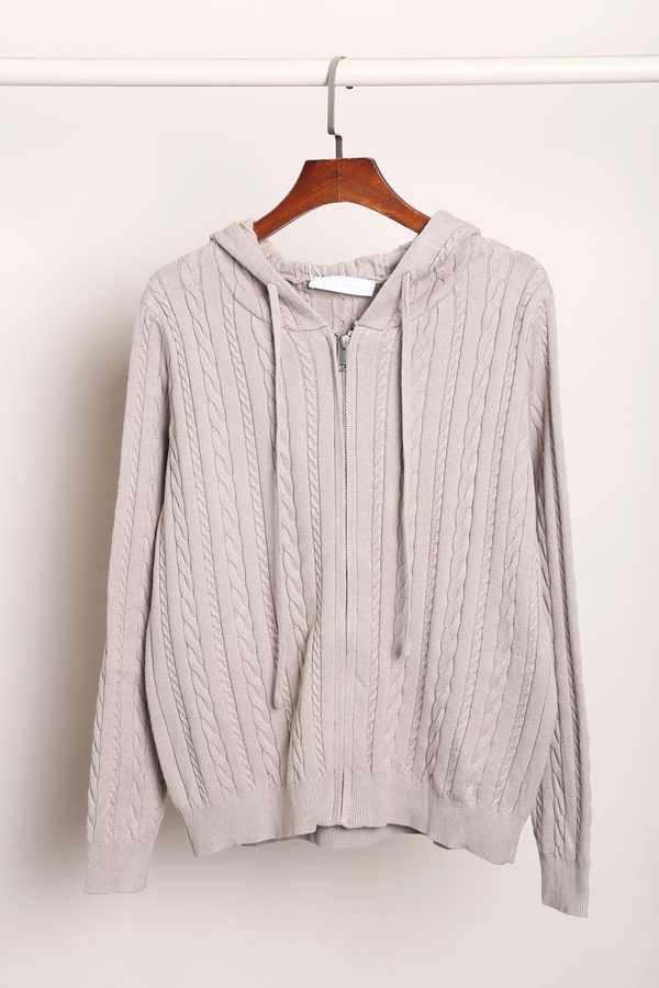 Westbourne Cable Knit Hoodie Taupe