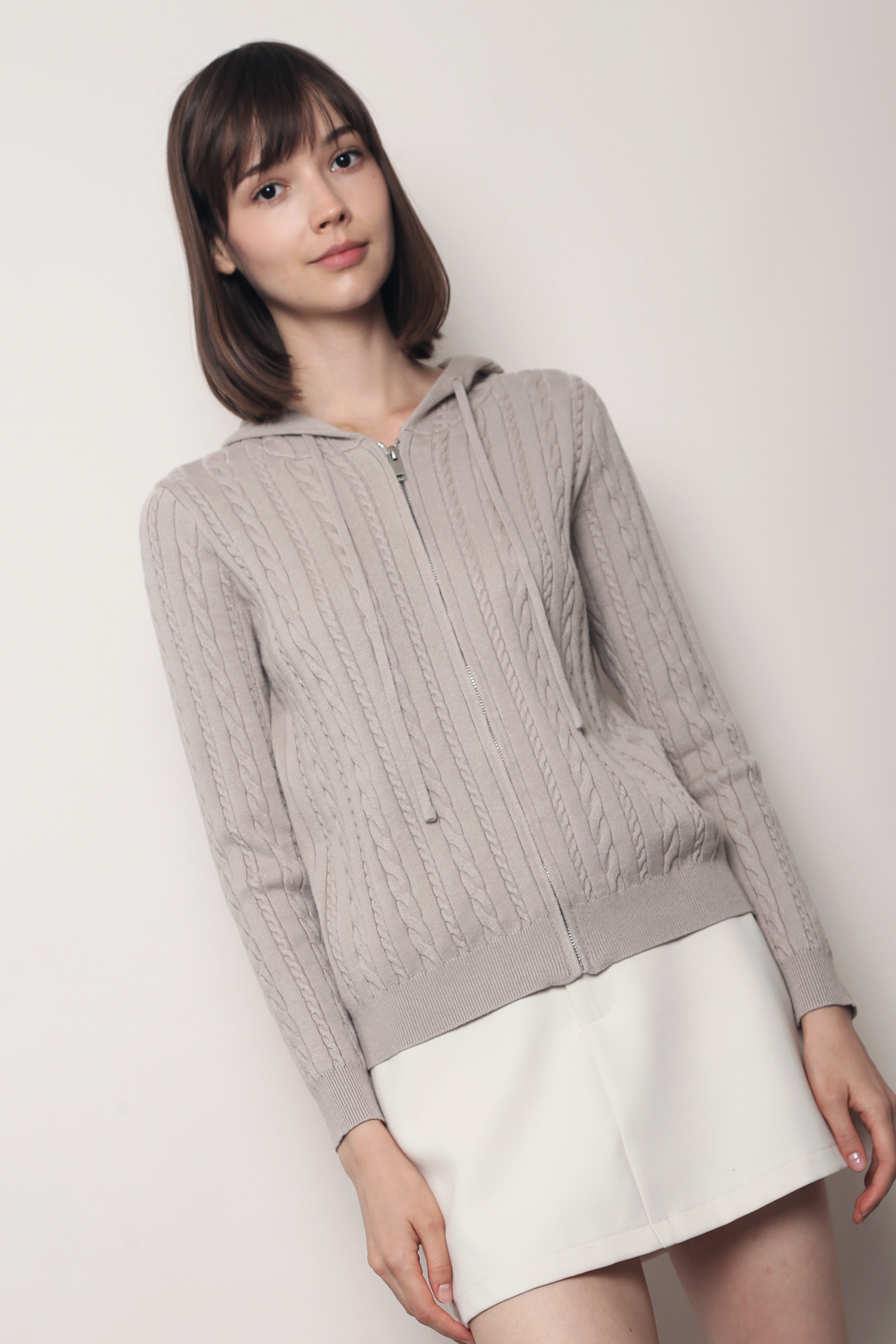 Westbourne Cable Knit Hoodie Taupe