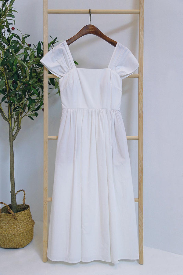 Portland Fan Sleeves Midi Dress White (Backorder)